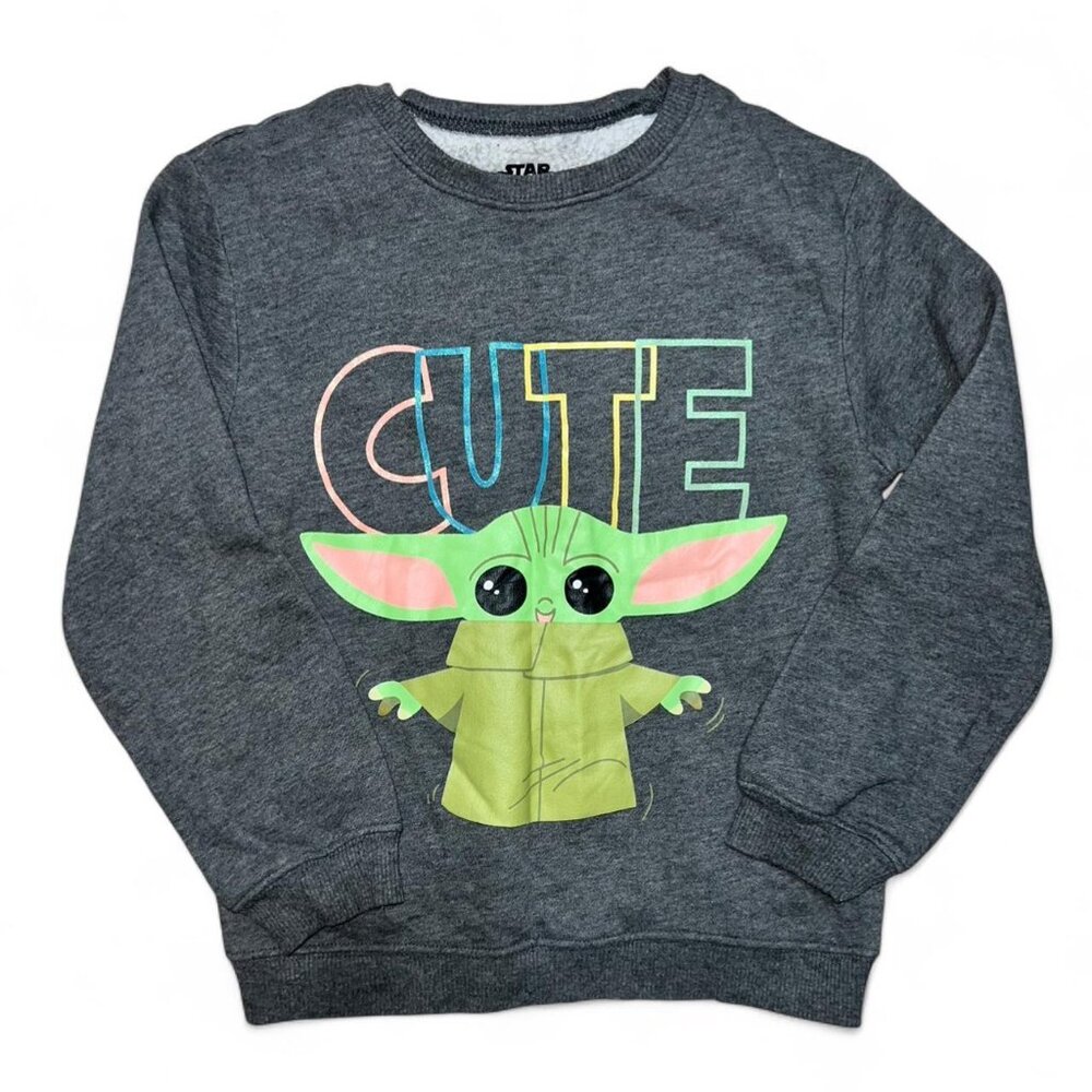 Star Wars Youth Boys Gray Yoda Long Sleeve Crew Neck